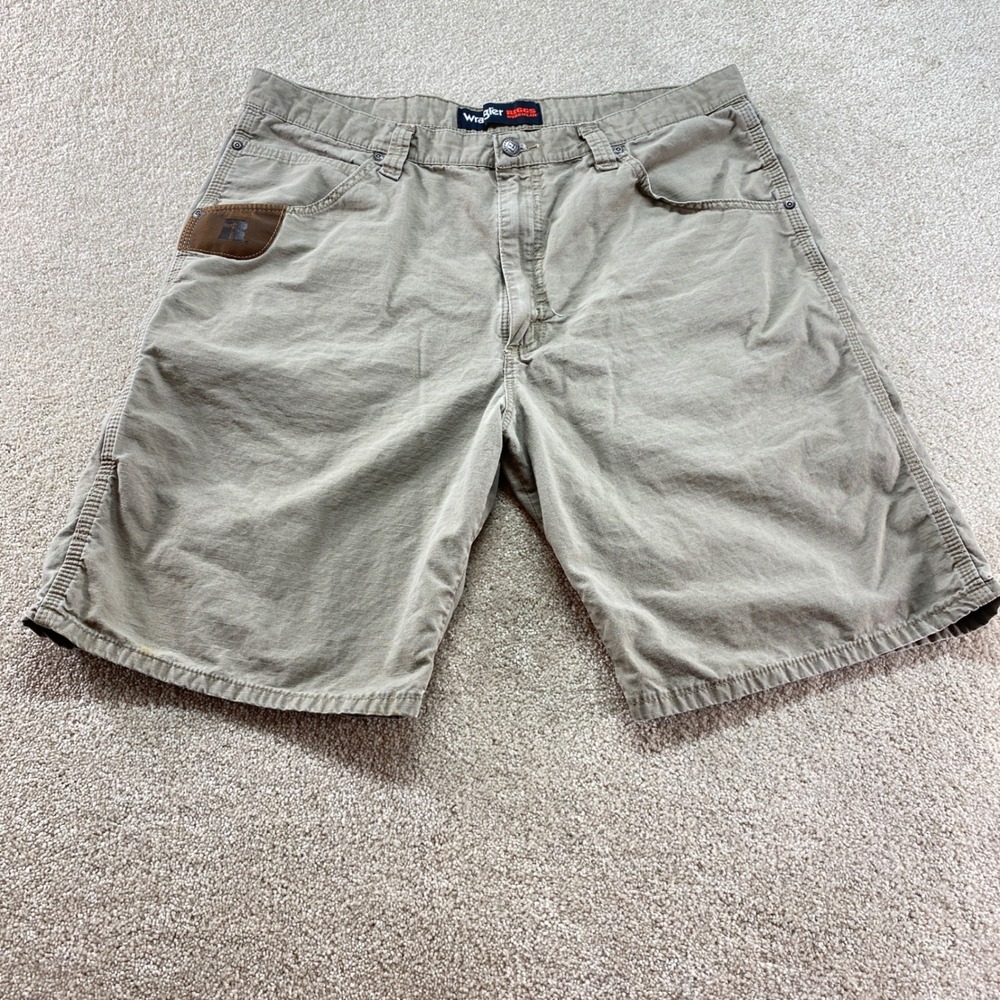 Wrangler RIGGS Workwear Shorts Mens 38 Khaki Green Ripstop Cargo‎ 3W345DK